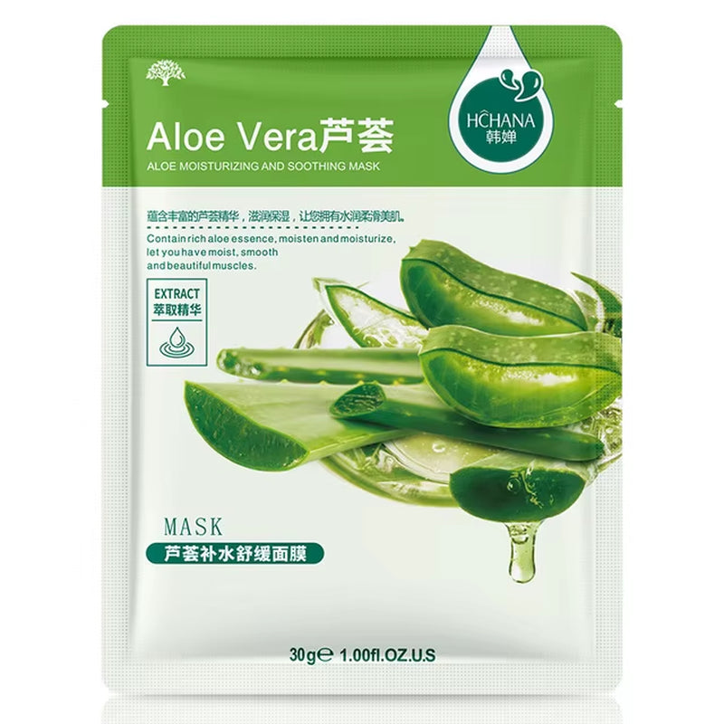 30Pcs Natural Plant Facial Mask Moisturizing Oil Control Anti-Aging Fruit Aloe Korean Sheet Face Mask Beauty Skin Care Prodcuts