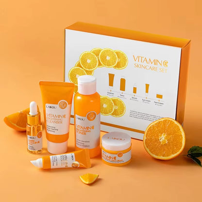 Vitamin C Skin Care Set (5Pcs)Deep Cleansing Facial Cleanser Face Cream Moisturizer Toner Eye Serum Gift Box Skin Care